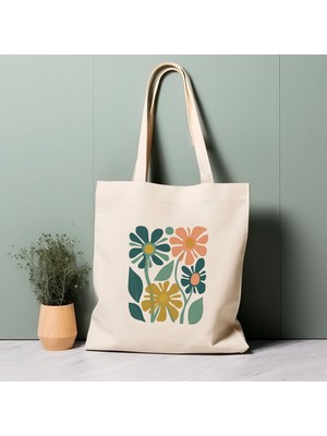 Ninastore %100 Pamuklu Tote Çanta, Matisse'den Ilham Alan Çiçekler. Çevre Dostu, Estetik Alışveriş Çantası, Ömür Boyu Kullanabileceğiniz Çanta.