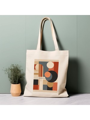 Ninastore %100 Pamuklu Tote Çanta, Bauhaus, Orta Yüzyıl Modern, Retro Desenler, Çevre Dostu Estetik Alışveriş Çantası, Ömürlük Çanta