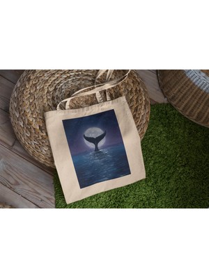 Ninastore Balina Kuyruğu Tote Çanta - Sevimli Tote Çanta, Tote Çanta, Estetik Tote Çanta, Estetik Tote Çanta, Hayvan Tote Çanta, Kitap Çantası, Alışveriş Çantası