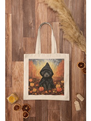 Ninastore Spooky Labradoodle Tote Çanta - Sonbahar Tote Çanta, Estetik Tote Çanta, Sevimli Tote Çanta