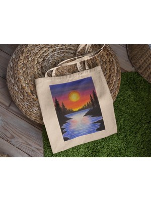 Ninastore Çam Ağacı Donmuş Göl Tote Çantası - Estetik Tote Çanta, Kitap Çantası, Kanvas Tote Çanta, En Iyi Tote Çantalar, Hediye Tote Çanta, Estetik Tote Çanta