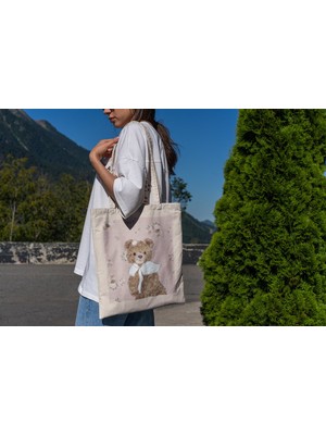 Ninastore Coquette Bear Tote Çanta - Şirin Tote Çantalar, Tote Çantalar, Estetik Tote Çantalar, Havalı Tote Çantalar, Kitap Çantaları, Bakkal Çantaları