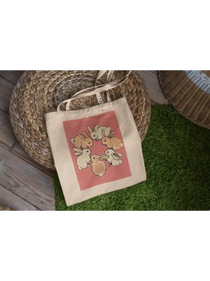 Ninastore Tavşan Tote Çanta - Estetik Tote Çanta, Tote Çanta, Sevimli Tote Çanta, Kitap Çantası, Alışveriş Çantası, Kanvas Çanta, En Iyi Tote Çanta, Tavşan Tote Çanta