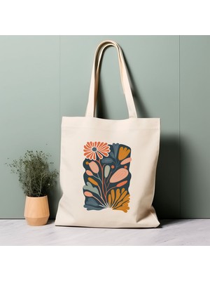 Ninastore %100 Pamuklu Tote Çanta, Matisse'den Ilham Alan Çiçekler. Çevre Dostu, Estetik Alışveriş Çantası, Ömür Boyu Kullanabileceğiniz Çanta.
