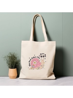 Ninastore %100 Pamuklu Tote Çanta, Tükenmeden Önce Yavaşlayın. Olumlu Zihinsel Sağlık Sözü, Çevre Dostu Alışveriş Çantası, Ömür Boyu Kullanabileceğiniz Çanta