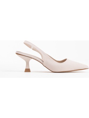 Fantastik Store Angelica Kadın Bej Saten Topuklu Ayakkabı