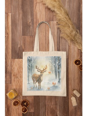 Ninastore Karlı Kahverengi Tote Çanta - Kışlık Tote Çanta, Estetik Tote Çanta, Coquette Çanta