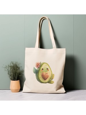 Ninastore %100 Pamuklu Tote Çanta, Avokado. Çevre Dostu Alışveriş Çantası, Ömürlük Çanta