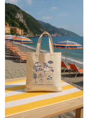 Ninastore Italya Düğün Tote Çantası, Doodle Baskılı (Nedime Veya Hediyelik Boyutu)