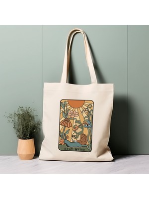 Ninastore %100 Pamuklu Tote Çanta, Cottage Core Kurbağa, Garip Kalın, Çevre Dostu Estetik Alışveriş Çantası, Ömür Boyu Kullanabileceğiniz Çanta