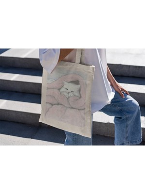 Ninastore Coquette Kitty Battaniyeli Tote Çanta - Estetik Tote Çantalar, Şirin Kitap Çantaları, En Iyi Kitap Çantaları