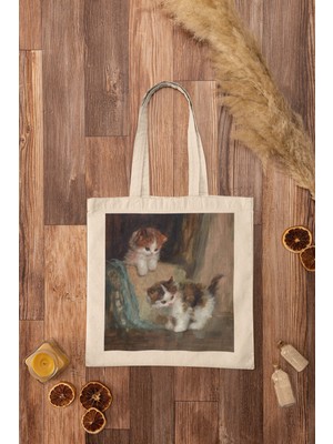 Ninastore Sevimli Yağlı Boyalı Kedi Tote Çantası