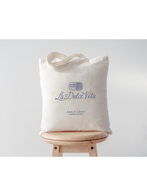 Ninastore Sardalya Desenli Tote Çanta: Italyan Düğün Davetiyesi (Pamuk, Özel Renkler)