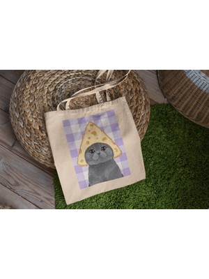 Ninastore Peynir Şapkalı Kedi Tote Çantası - Sevimli Tote Çanta, Estetik Tote Çanta, Estetik Tote Çanta, Kanvas Çanta, Hediye Tote Çanta, En Iyi Tote Çanta, Kedi Tote Çantası