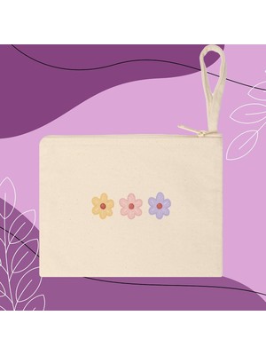 Ninastore Sevimli Çiçek Fermuarlı Aksesuar Çantası - Sevimli Çiçek Çantası, Çiçek Kesesi, Sevimli Kese, Kanvas Kese, Çiçekli Kese, Estetik Kese