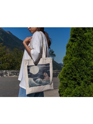 Ninastore Otter Great Wave Of Kanagawa Tote Bag - Estetik Tote Çanta, Sevimli Tote Çantalar, Tote Çantalar