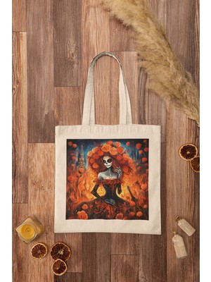 Ninastore La Calavera Catrina Tote Çanta - Ölüler Günü Tote Çantası, Şirin Tote Çanta, Estetik Tote Çanta, Şenlikli Tote Çanta