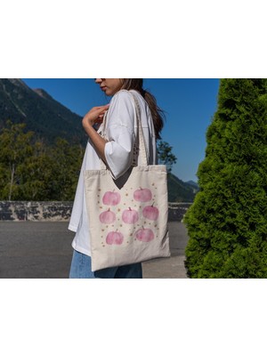 Ninastore Pembe Balkabağı Cadılar Bayramı Tote Çantası - Cadılar Bayramı Tote Çantası, Sonbahar Tote Çantaları, Tote Çantası, Estetik Tote Çantası
