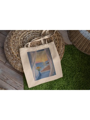 Ninastore Deniz Kenarı Gün Batımı Tote Çantası - Şirin Tote Çanta, Estetik Tote Çanta, Çiçekli Tote Çanta, Tote Çanta, Hediye Tote Çanta, Kitap Çantası, Alışveriş Çantası