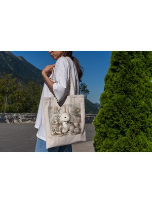 Ninastore Kreş Tavşanlı Kitap Çantası - Sevimli Tote Çantalar, Tavşanlı Tote Çanta, Estetik Cottagecore Tote Çantalar, En Iyi Tote Çanta Koleksiyonu