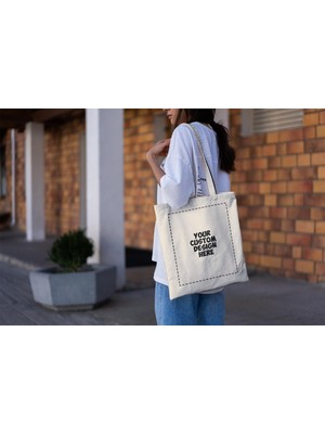 Ninastore Özel Tasarım Tote Çanta - Kendi Tote Çantanızı Yaratın, Tote Çantanızın Her Iki Tarafına Farklı Renklerde Baskı Yapın! Özel Tote Çanta, Özel Çanta