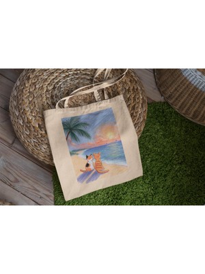 Ninastore Turuncu Kedi Tote Çantası - Sevimli Tote Çanta, Tote Çanta, Estetik Tote Çanta, Tote Çanta, Kedi Tote Çantası, Kitap Çantası, Alışveriş Çantası, Kanvas Çanta
