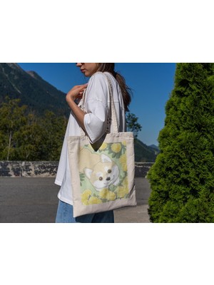 Ninastore Karahindiba Shiba Inu Tote Çanta - Şirin Tote Çantalar, En Iyi Tote Çanta, Kitap Çantası, Alışveriş Çantaları, Estetik Tote Çanta, Estetik Tote Çanta