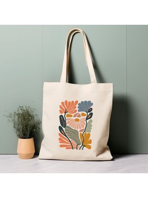 Ninastore %100 Pamuklu Tote Çanta, Matisse'den Ilham Alan Çiçekler. Çevre Dostu, Estetik Alışveriş Çantası, Ömür Boyu Kullanabileceğiniz Çanta.