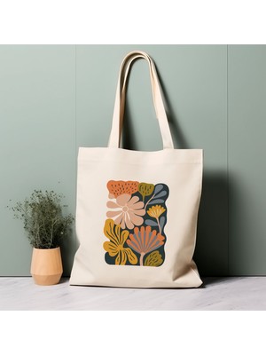 Ninastore %100 Pamuklu Tote Çanta, Matisse'den Ilham Alan Çiçekler. Çevre Dostu, Estetik Alışveriş Çantası, Ömür Boyu Kullanabileceğiniz Çanta.