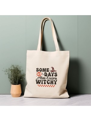 Ninastore %100 Pamuklu Tote Çanta, Bazı Günler Fazladan Cadı Oluyorum. Cadılar Bayramı, Çevre Dostu Estetik Alışveriş Çantası, Ömür Boyu Kullanabileceğiniz Çanta
