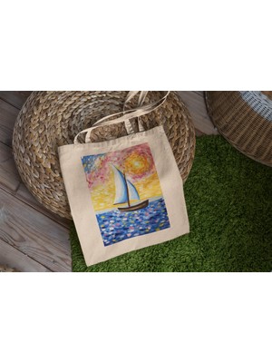 Ninastore Koltukta Yelkenli Tote Çanta - Şirin Tote Çanta, Hediye Tote Çanta, Estetik Tote Çanta, Kanvas Çanta, Estetik Tote Çanta, Şirin Tote Çanta