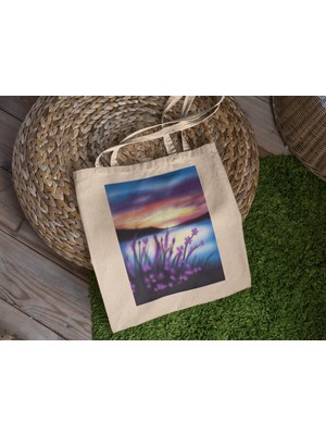 Ninastore Mor Kır Çiçeği Tote Çantası - Çiçekli Tote Çanta, Estetik Tote Çanta, Kitap Çantası, Alışveriş Çantası, Tote Çanta, Sevimli Tote Çantalar, Tote Çanta