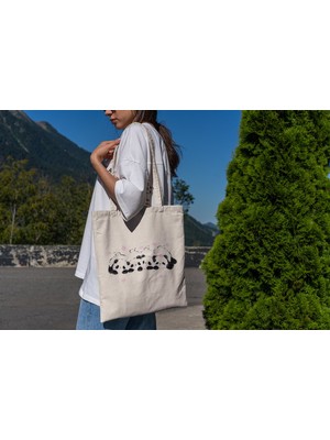 Ninastore Dört Sevimli Panda Tote Çantası - Estetik Tote Çantalar, Sevimli Kitap Çantası, Panda Tote Çantası, Sevimli Tote Çantası Koleksiyonu