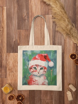 Ninastore Şenlikli Kedi Tote Çantası - Tatil Tote Çantası, Sevimli Tote Çantası, Estetik Tote Çantası