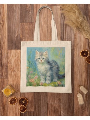 Ninastore Sevimli Kedi Yavruları Çift Taraflı Claude Monet Tote Çantası