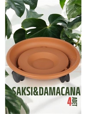 Hsnet Tekerlekli Saksı Altığı 4 Adet 37 cm Kahve - F407K770-U54407