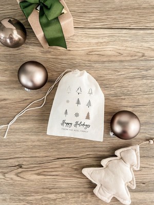 Ninastore Kişiselleştirilmiş Mutlu Bayramlar Muslin Hediye Çantası: Bohem Noel Hediyesi