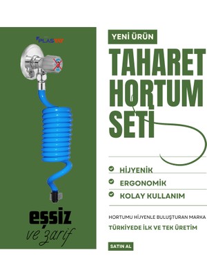 Plasyay Spiral Taharet Musluğuna Uyumlu 3/8 Rekor Bağlantılı Taharet Hortumu ve Banyo Wc Yıkama 1.5 Metre Setler