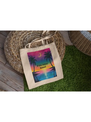 Ninastore O'ahu Adası Hawaii Tote Çantası - Estetik Tote Çanta, Kanvas Çanta, Tote Çanta, Kitap Çantası, Estetik Tote Çanta, Sevimli Tote Çanta, Alışveriş Çantası