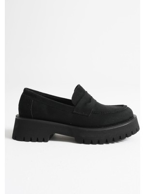 Fantastik Store Noir Kadın Günlük Siyah Süet Loafer Ayakkabı
