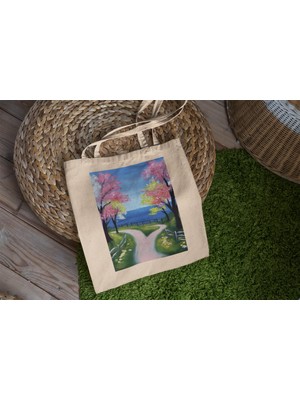 Ninastore Winding Road Tote Çanta - Estetik Tote Çanta, Sanat Tote Çanta, Kanvas Tote Çanta, Hediye Tote Çanta, Estetik Tote Çanta, Kitap Çantaları, Bakkal Çantaları