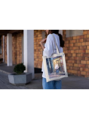 Ninastore Japonya'da Beyaz Tavşan Tote Çanta - Tote Çanta, Estetik Tote Çanta, En Iyi Tote Çanta, Kitap Çantası, Kanvas Çanta, Kanvas Tote Çanta, Hediye Tote Çanta