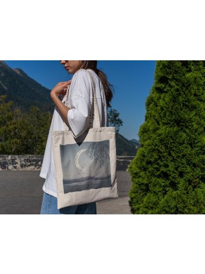 Ninastore Estetik Hilal Ay Tote Çanta - Şirin Tote Çanta, Sade Tote Çanta, Estetik Tote Çanta, Kütüphane Çantası