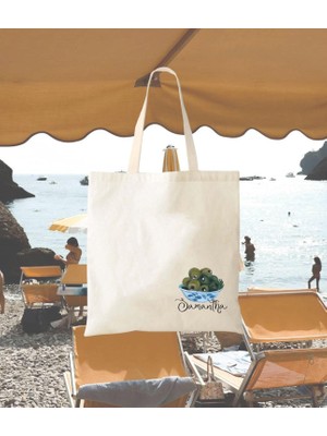 Ninastore Isimli Tote Çanta: Zeytin Yeşili, Italyan Düğünü - Pamuklu Kanvas