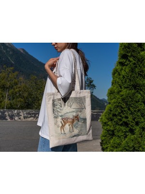 Ninastore Karlı Geyik Tote Çantası - Estetik Tote Çanta, Sevimli Tote Çantalar, Kitap Çantası, Alışveriş Çantası, Tote Çanta, Sevimli Kitap Çantası