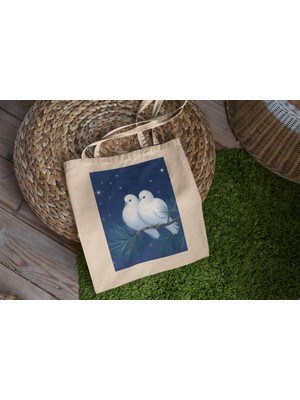 Ninastore White Dove Tote Çanta - Şirin Tote Çanta, Tote Çanta, Tote Çanta, Kanvas Çanta, Kanvas Tote Çanta, Kitap Çantası, En Iyi Tote Çanta, Dove Tote Çanta