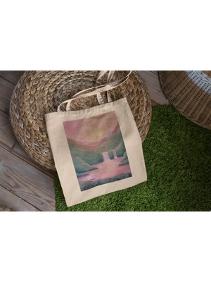 Ninastore Swan Waterfall Tote Çanta - Şirin Tote Çanta, Kanvas Çanta, Kitap Çantası, Tote Çanta, En Iyi Tote Çanta, Alışveriş Çantası, Estetik Tote Çanta