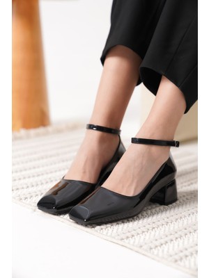 Fantastik Store Arilla Siyah Rugan Kadın Topuklu Ayakkabı