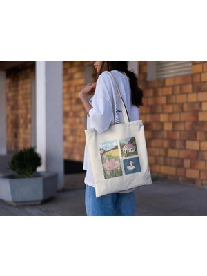 Ninastore Ördek Kolajlı Tote Çanta - Estetik Tote Çanta, Tote Çanta, Kitap Çantası, Alışveriş Çantası, Ördek Çantası, En Iyi Tote Çantalar, Kanvas Çanta