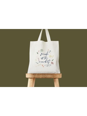 Ninastore Çiftçi Pazarı Tote Çantası - El Çizimi Pamuklu Kanvas, Nedime Hediyesi